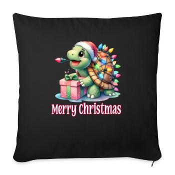 Little Turtle Christmas Hat Merry Christmas - Sofa pillowcase 17,3'' x 17,3'' (45 x 45 cm) - black - Front
