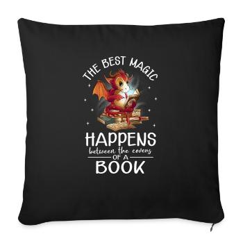 Bookworm Dragon Fantasy Book Lover - Sofa pillowcase 17,3'' x 17,3'' (45 x 45 cm) - black - Front