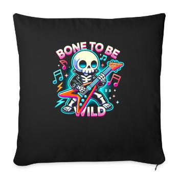 Squelette Guitariste Joueur Bones Guitariste Musicien - Housse de coussin décorative 45 x 45 cm - noir - Devant