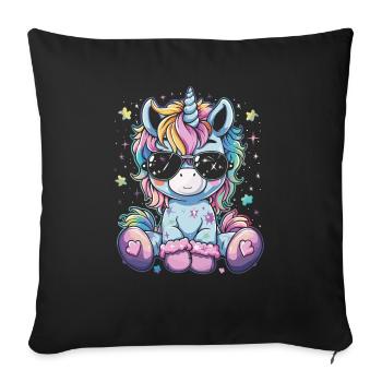 Licorne mignonne, licornes colorées - Housse de coussin décorative 45 x 45 cm - noir - Devant