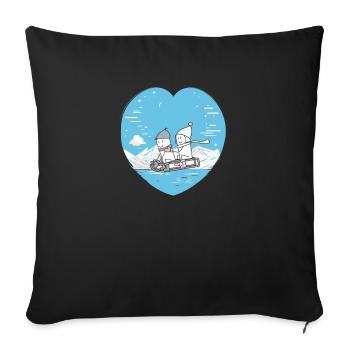 Cute Winter Sledding Couple Heart Design - Sofa pillowcase 17,3'' x 17,3'' (45 x 45 cm) - black - Front