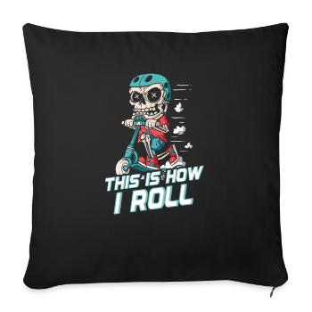 How I Roll : Squelette de patineur sur trottinette - Housse de coussin décorative 45 x 45 cm - noir - Devant