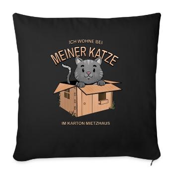 Ich wohne bei meiner Katze, Miezhaus - Sofakissenbezug 45 x 45 cm - Schwarz - Vorne