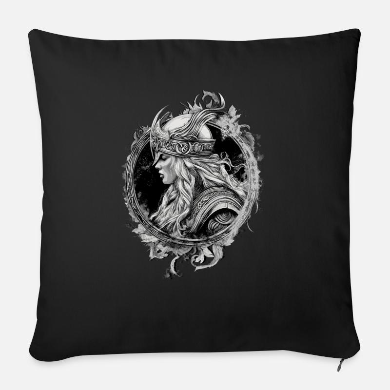 Viking Teutonic Guerrier Bouclier Vikings - Housse de coussin décorative 45 x 45 cm - noir