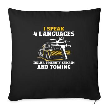 Je parle 4 langues Remorquage Sarcasme - Housse de coussin décorative 45 x 45 cm - noir - Devant
