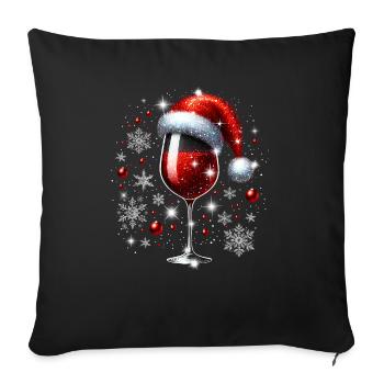 Vin rouge de Noël Amateur de vin Père Noël - Housse de coussin décorative 45 x 45 cm - noir - Devant