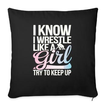 Filles Lutte Lutte Grappling Lutteuse Fille - Housse de coussin décorative 45 x 45 cm - noir - Devant