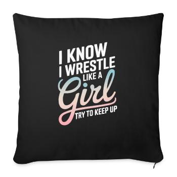 Filles Lutte Lutte Grappling Lutteuse Fille - Housse de coussin décorative 45 x 45 cm - noir - Devant