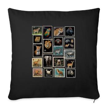 Timbres-poste Animaux du monde - Housse de coussin décorative 45 x 45 cm - noir - Devant