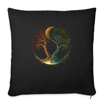 Baum des Lebens mit Mond und Jahreszeiten Wechsel - Sofakissenbezug 45 x 45 cm - Schwarz - Vorne