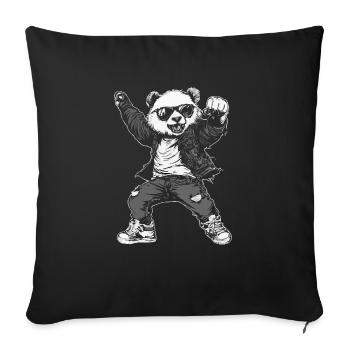 Panda dansant cool avec lunettes de soleil et veste - Housse de coussin décorative 45 x 45 cm - noir - Devant