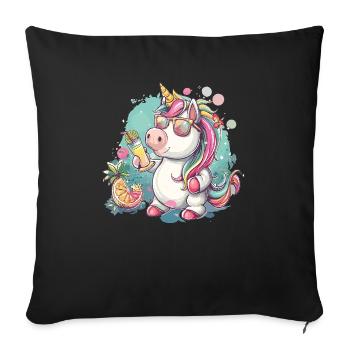 Buntes Erfrischendes Cocktail Einhorn - Sofakissenbezug 45 x 45 cm - Schwarz - Vorne