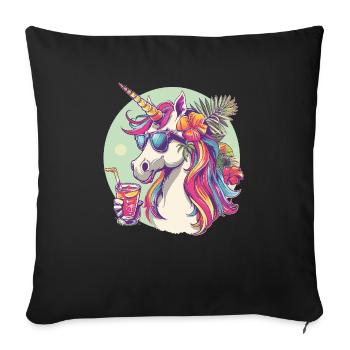 Buntes Erfrischendes Cocktail Einhorn - Sofakissenbezug 45 x 45 cm - Schwarz - Vorne