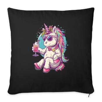 Buntes Erfrischendes Cocktail Einhorn - Sofakissenbezug 45 x 45 cm - Schwarz - Vorne