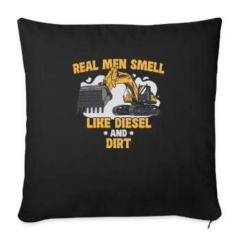Les vrais hommes sentent le diesel et la pelle à terre - Housse de coussin décorative 45 x 45 cm - noir - Devant