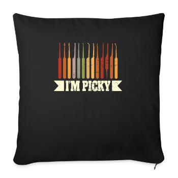 Crochet Hook Vintage Style I'm Picky Graphic - Sofa pillowcase 17,3'' x 17,3'' (45 x 45 cm) - black - Front