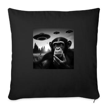 Chimp Monkey Ape Funny Selfie with UFOs Weird Alie - Sofa pillowcase 17,3'' x 17,3'' (45 x 45 cm) - black - Front