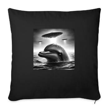 Dolphin Sea Funny Graphic Selfie with UFOs Weird A - Sofa pillowcase 17,3'' x 17,3'' (45 x 45 cm) - black - Front