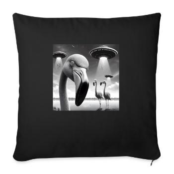 Flamingo Sci-fi Funny Graphic Selfie with UFOs Wei - Sofa pillowcase 17,3'' x 17,3'' (45 x 45 cm) - black - Front
