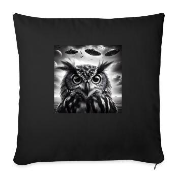 hibou drôle Selfie graphique avec des OVNI Extraterrestres étranges Sc - Housse de coussin décorative 45 x 45 cm - noir - Devant