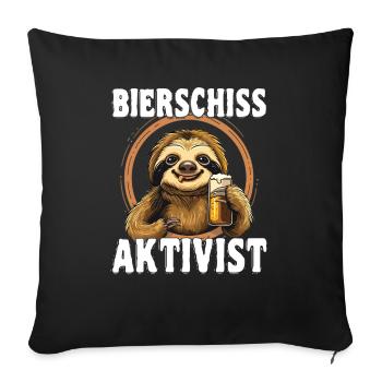"Bierschiss Aktivist" - Faultier Bier - Sofakissenbezug 45 x 45 cm - Schwarz - Vorne