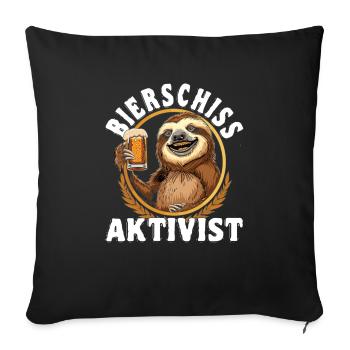 "Bierschiss Aktivist" - Faultier Bier - Sofakissenbezug 45 x 45 cm - Schwarz - Vorne