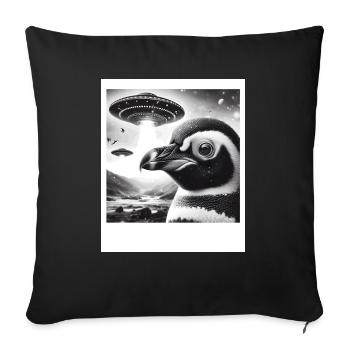 Penguin Sci-Fi Funny Graphic Selfie with UFOs Weir - Sofa pillowcase 17,3'' x 17,3'' (45 x 45 cm) - black - Front