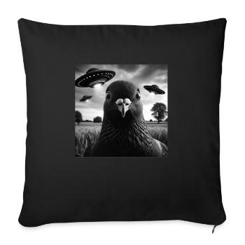 Pigeon Dove Funny Graphic Selfie with UFOs Weird A - Sofa pillowcase 17,3'' x 17,3'' (45 x 45 cm) - black - Front