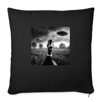Duck waterfowl Funny Graphic Selfie with UFOs Weir - Sofa pillowcase 17,3'' x 17,3'' (45 x 45 cm) - black - Front