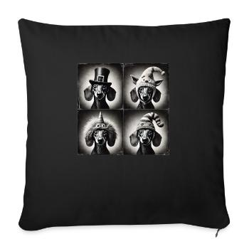 Dachshund Selfie Funny Hats Vintage Retro Art Dog - Sofa pillowcase 17,3'' x 17,3'' (45 x 45 cm) - black - Front