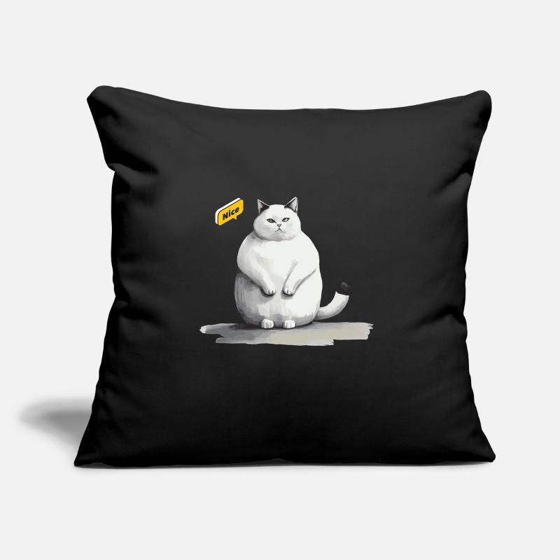 mignon chat blanc gras avec bulle de dialogue Housse de coussin décorative 45 x 45 cm