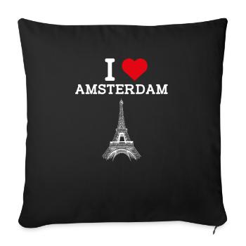J’aime Amsterdam Heart Flag Netherland Tower Jeu de mots - Housse de coussin décorative 45 x 45 cm - noir - Devant