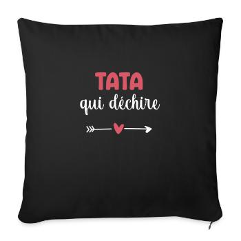 tata qui déchire coeur cadeau tante - Housse de coussin décorative 45 x 45 cm - noir - Devant