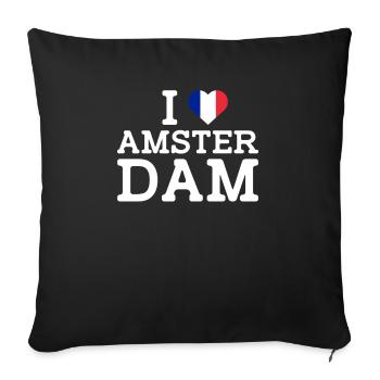 J’aime Amsterdam France Drapeau Coeur Cool Pays-Bas - Housse de coussin décorative 45 x 45 cm - noir - Devant