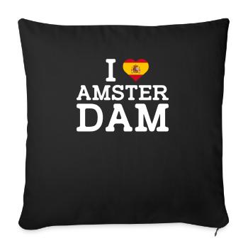 J’aime Amsterdam Madrid Espagne Amoureux du drapeau du cœur - Housse de coussin décorative 45 x 45 cm - noir - Devant