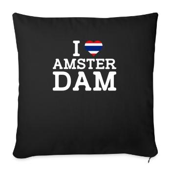 J’aime Amsterdam Thaïlande drapeau coeur jeu de mots - Housse de coussin décorative 45 x 45 cm - noir - Devant