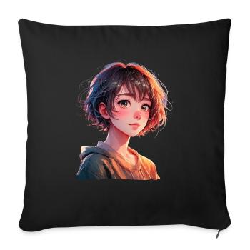 Anime Manga Fille - Housse de coussin décorative 45 x 45 cm - noir - Devant