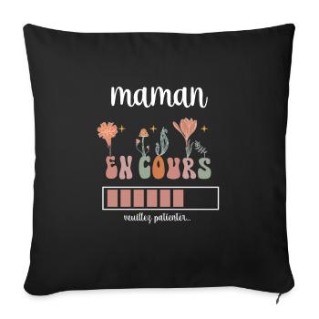 maman en cours boho bohème fleurs cadeau mère - Housse de coussin décorative 45 x 45 cm - noir - Devant