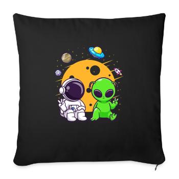 Astronaut Alien Chilling In Space - Sofakissenbezug 45 x 45 cm - Schwarz - Vorne