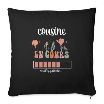 cousine en cours boho bohème fleurs cadeau cousine - Housse de coussin décorative 45 x 45 cm - noir - Devant