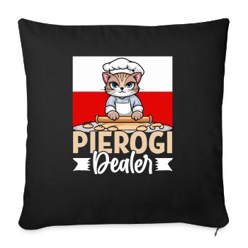 Pierogi Dealer – Funny Cat & Polish Cuisine - Housse de coussin décorative 45 x 45 cm - noir - Devant
