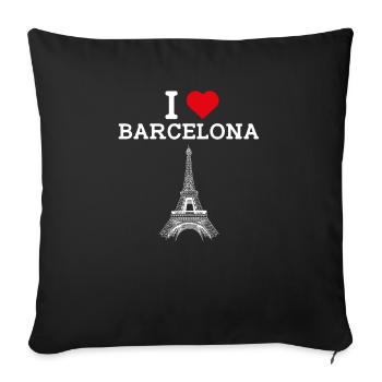 J’aime Barcelone Cool Heart Drapeau Tour Eiffel Jeu de mots - Housse de coussin décorative 45 x 45 cm - noir - Devant
