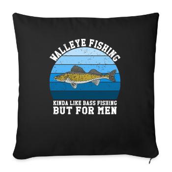 Walleye Zander Pêche Pêcheur Pêcheur - Housse de coussin décorative 45 x 45 cm - noir - Devant