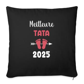 meilleure tata 2025 annonce grossesse - Housse de coussin décorative 45 x 45 cm - noir - Devant