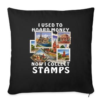NOW I COLLECT STAMPS - Sofa pillowcase 17,3'' x 17,3'' (45 x 45 cm) - black - Front
