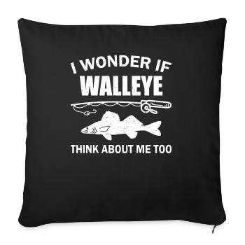 Walleye Zander Pêche Pêcheur Pêcheur - Housse de coussin décorative 45 x 45 cm - noir - Devant