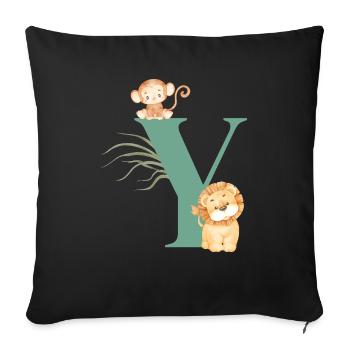 Lettre y vert animaux jungle - Housse de coussin décorative 45 x 45 cm - noir - Devant