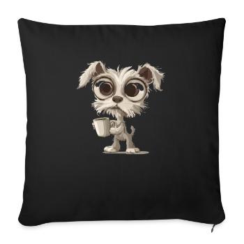 Chien mignon avec illustration de tasse à café - Housse de coussin décorative 45 x 45 cm - noir - Devant