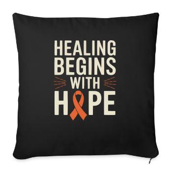 Orange Ribbon Acute Myeloid Leukemia Awareness - Sofa pillowcase 17,3'' x 17,3'' (45 x 45 cm) - black - Front