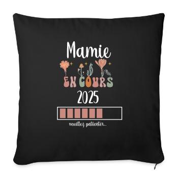 mamie 2025 en cours fleurs annonce grossesse - Housse de coussin décorative 45 x 45 cm - noir - Devant